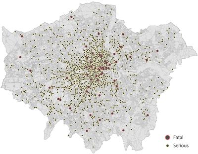 Built Environmental Correlates of Cycling Accidents Involving Fatalities and Serious Injuries in London, UK